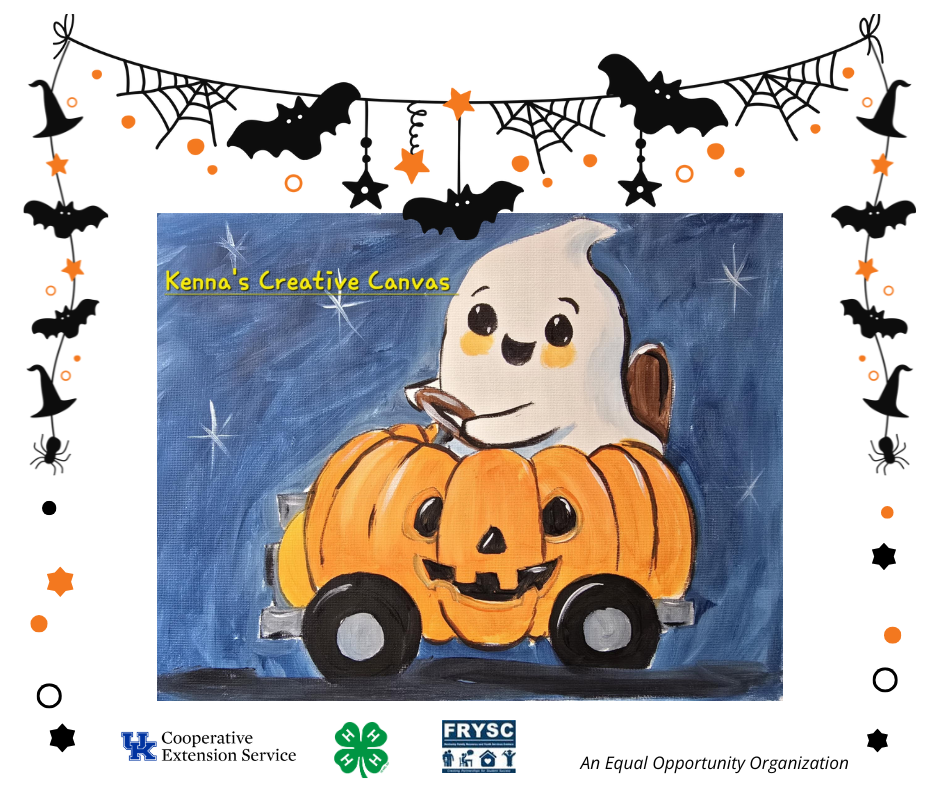 A ghost driving a pumpkin car