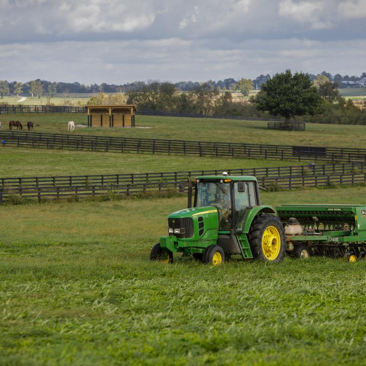  tractor in a field on a farm
